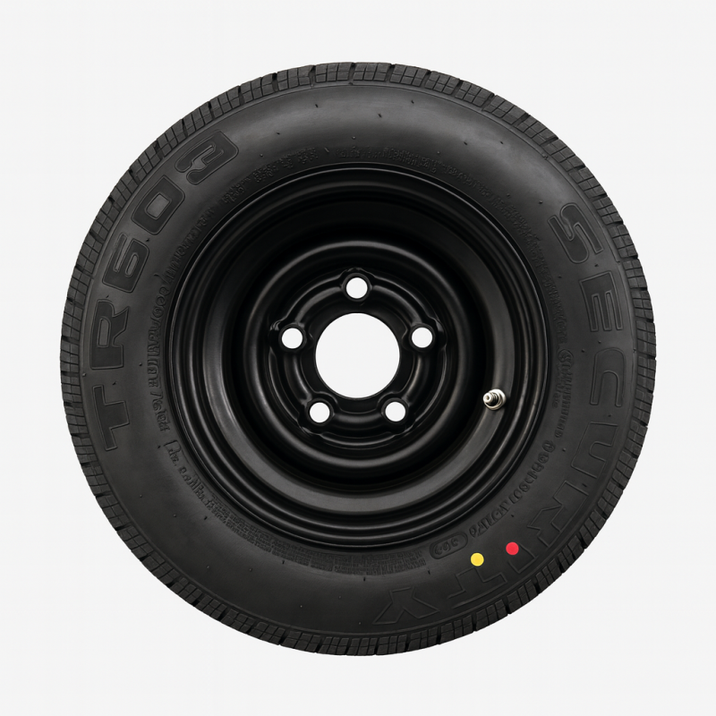 195/55 R10 , Security wheel assembly 5 studs on 112mm. PCD On Black Rim