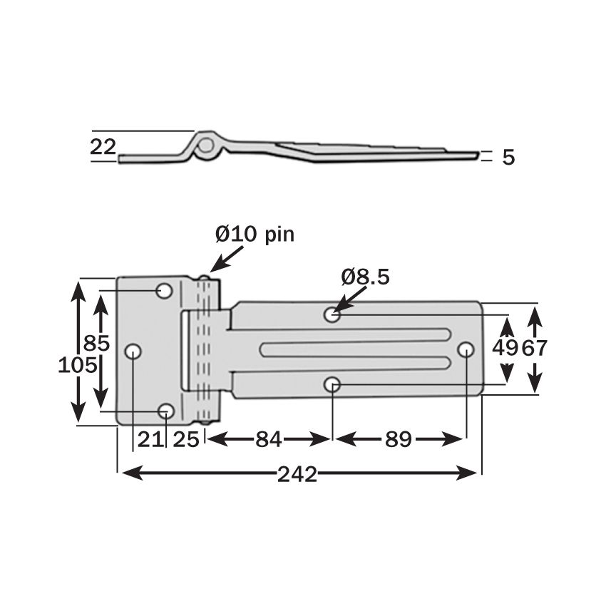 Steel Raised Blade Door Hinge - 242mm x 67mm