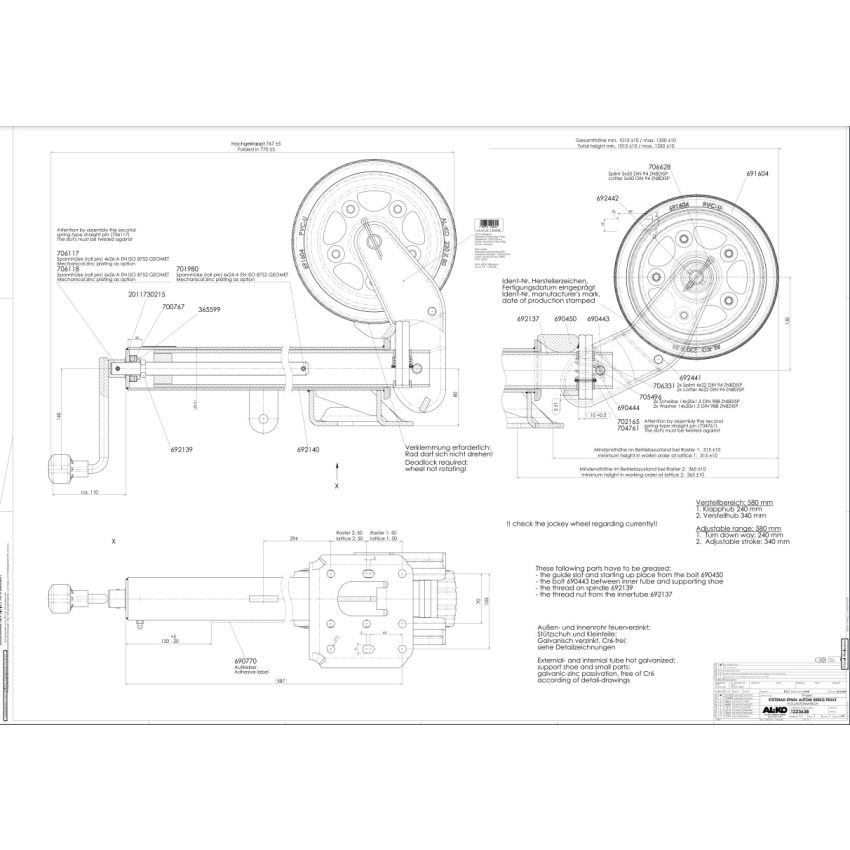 AL-KO Auto Fold jockey wheel 60mm. dia.
