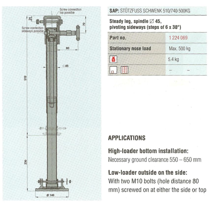 AL-KO Telescopic 45mm Swivel Jack (500kg)