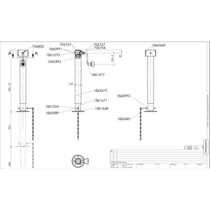 AL-KO telescopic jack 1000kg. cap. with 70mm sq.