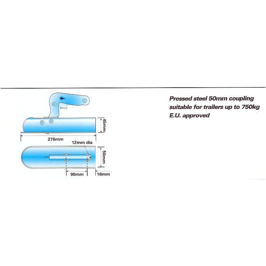 TT Pressed Steel Trailer Coupling 50mm Box