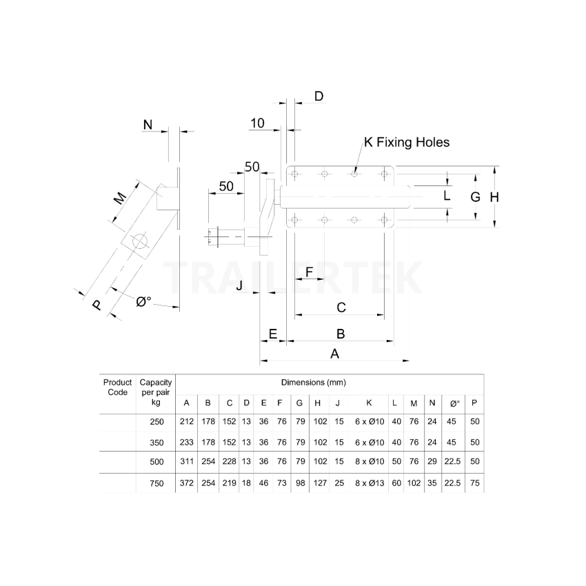 Peak 250 Kg. suspension kit, extended stubs & HUB180x2