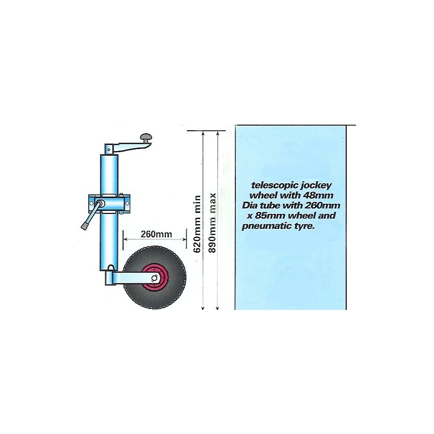TT Pneumatic Jockey Wheel And Clamp (48mm Diameter)