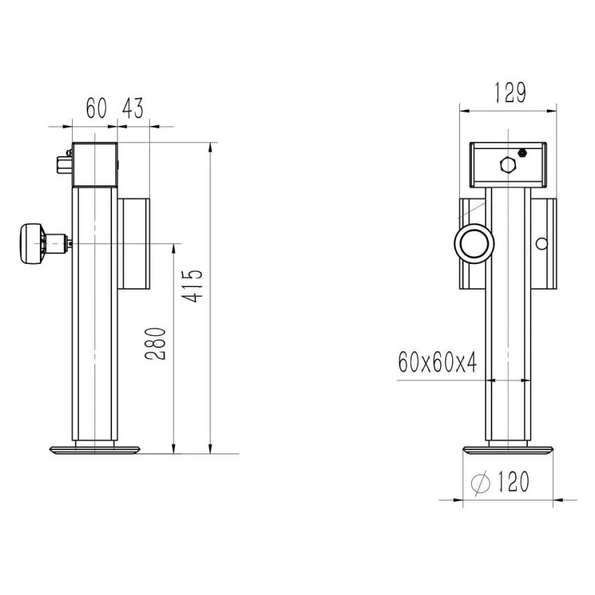Kartt Side Winding Trailer Jack 415mm - Thin Swing Backplate