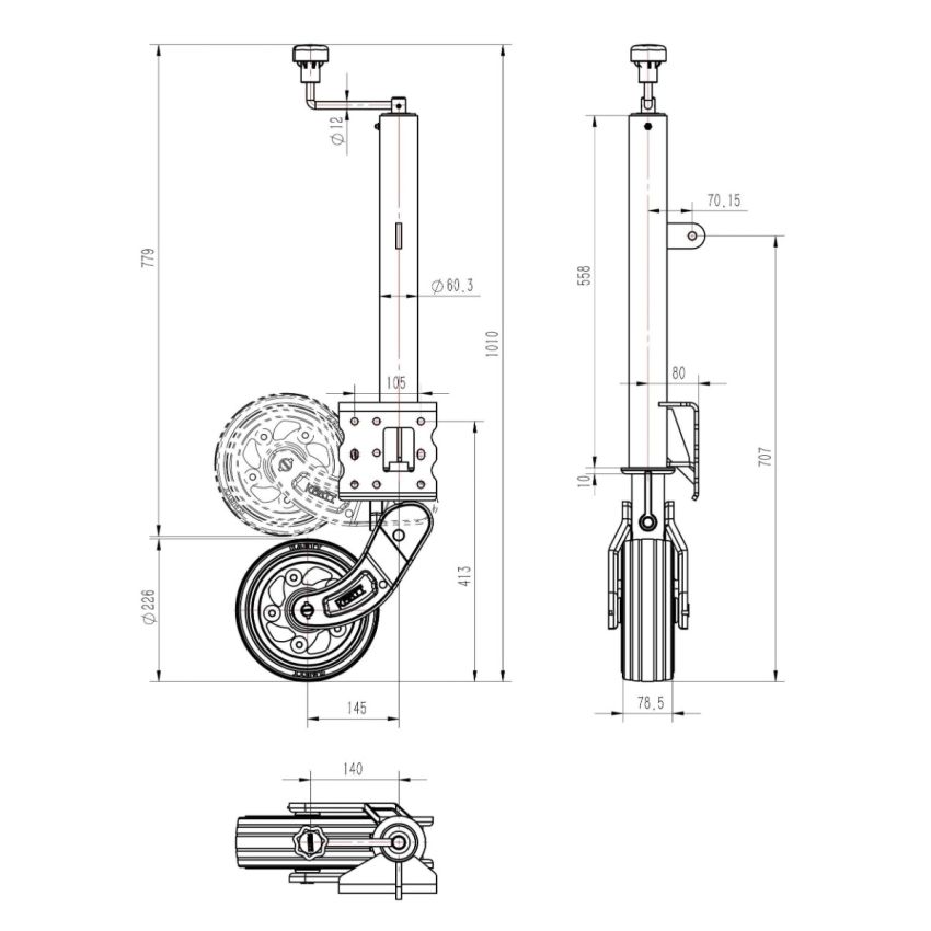Kartt Extra Heavy Duty Jockey Wheel 60mm Auto-Lift Galvanised