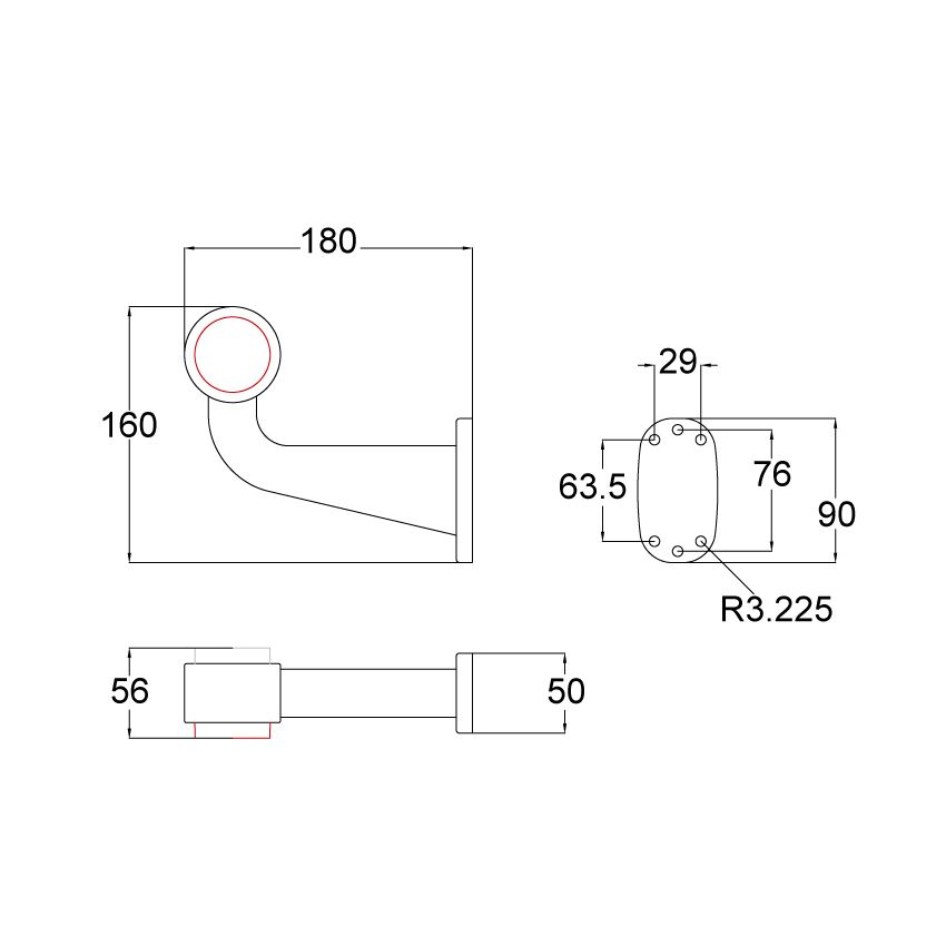 LED 90-Degree Front/Rear Stalk Marker Light, Right Hand