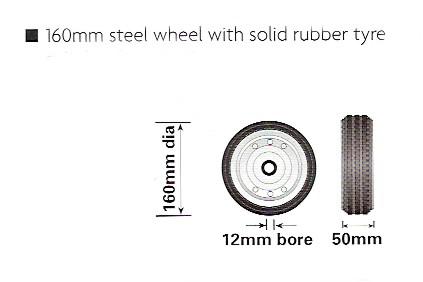 Spare wheel, 160mm diameter, with steel rim