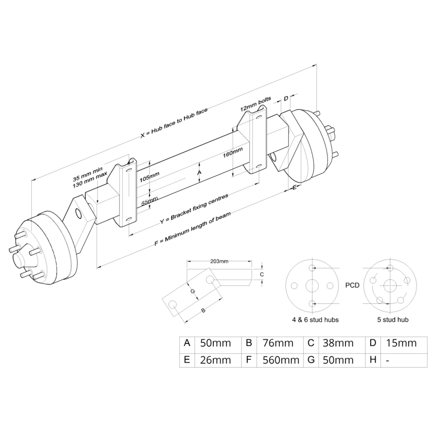 Braked Beam Axle 4 on 4
