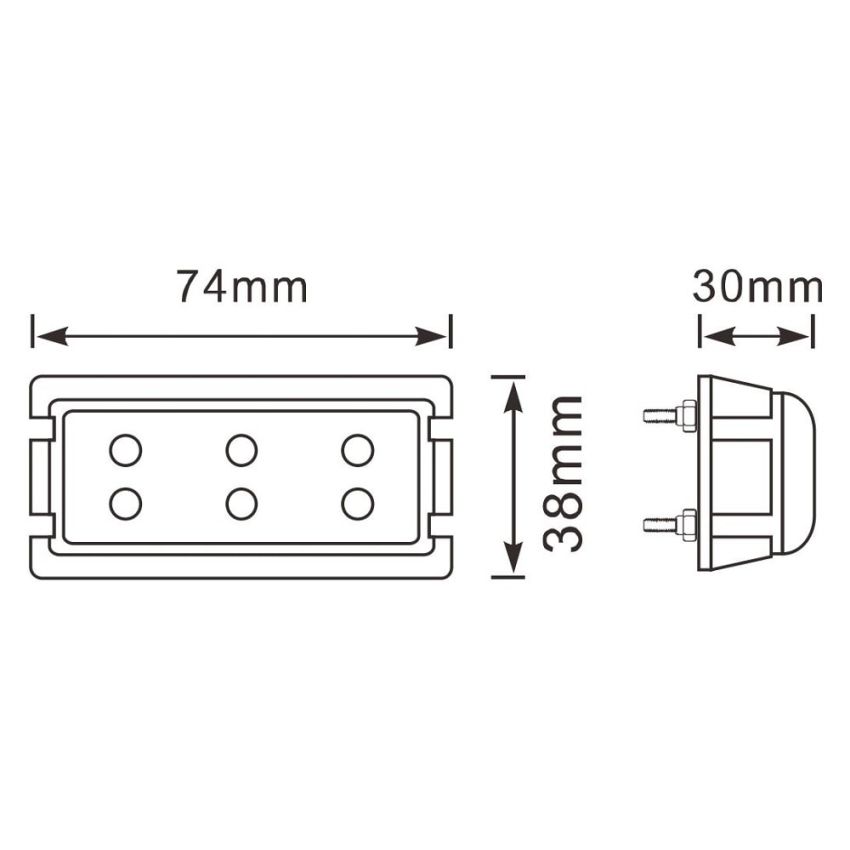 TrailerTek LED Side Marker Light 12/24V, Red Lens, 74 x 38 x 30mm
