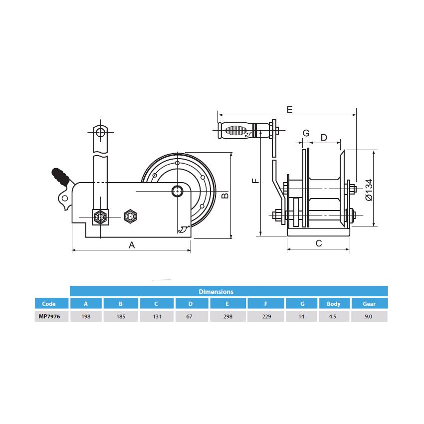 TT 561 Heavy Duty Hand Winch With Hand Brake