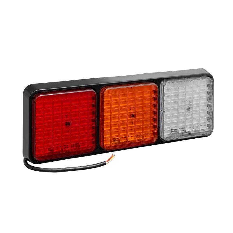 TrailerTek LED Truck Light Triple-Square, 4 Functions (Position/Brake/Direction/Reverse) 12-24V